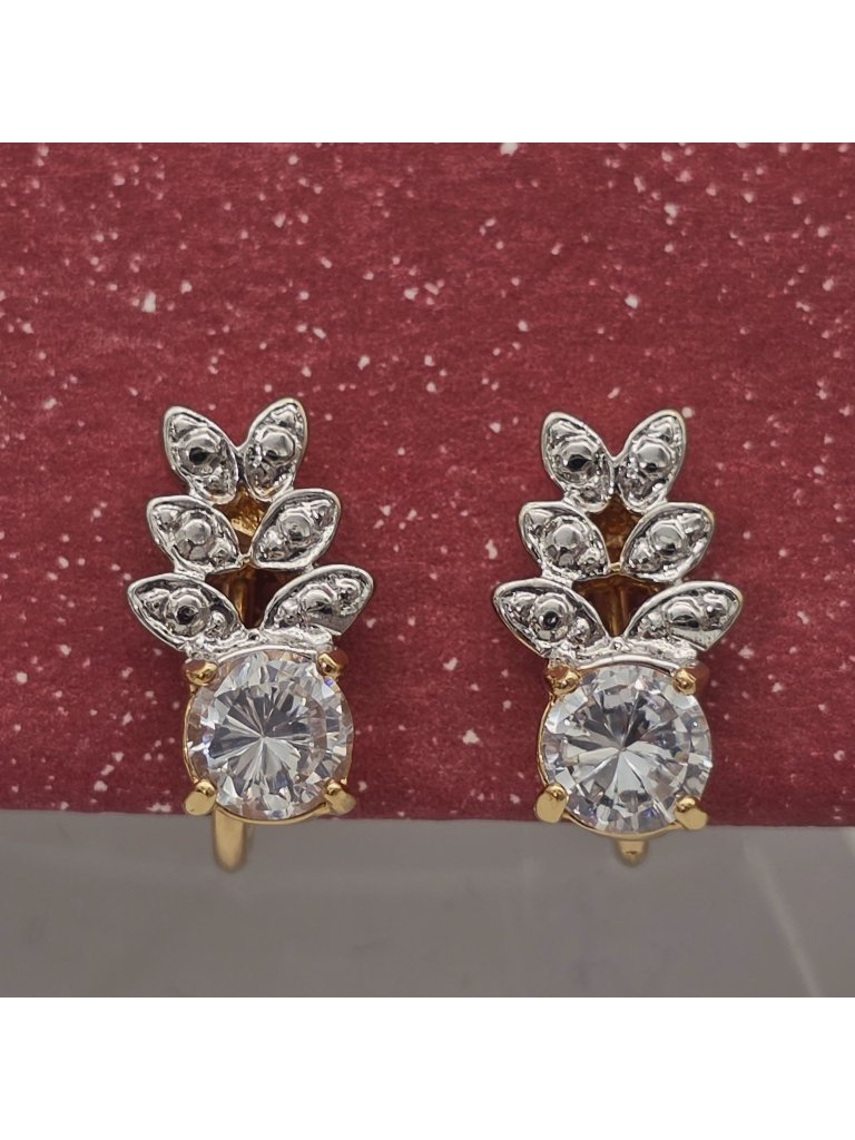 14k Hge Gold Plated Cubic Zirconiapost Earrings Floral Leaf By Lind Vintage